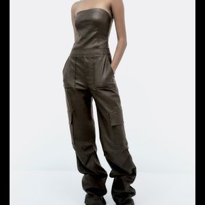 Zara Faux Leather Long Jumpsuit